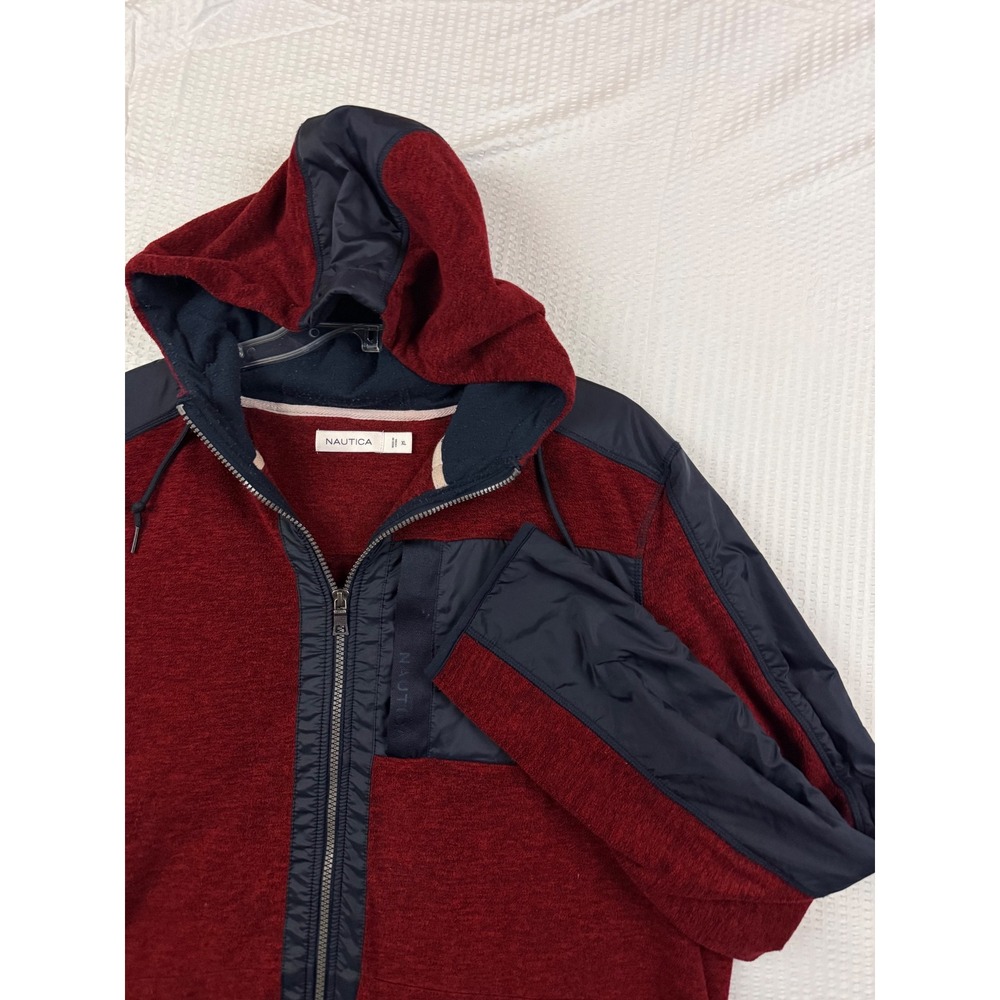Nautica Mens XL Fleece Full Zip Hoodie Burgundy Navy Blue Hybrid Jacket